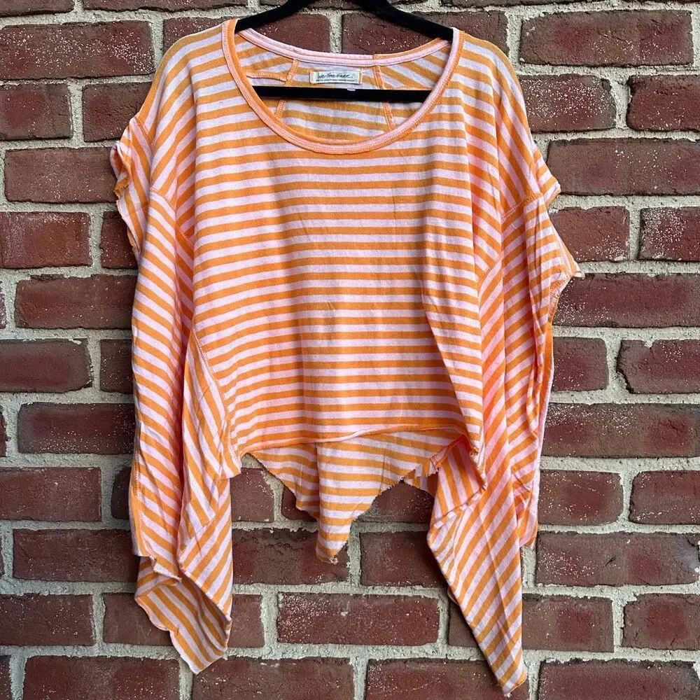 Free People X We The Free Angel Striped Tee pink orange size XS NEW
